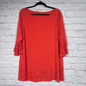 Belldini Women's 2X Red Tunic with Laser Cut Details